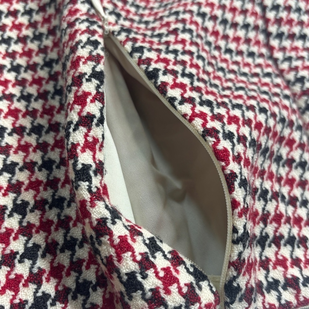 Talbots Women Red Black Houndstooth Wool Pleated Straight A Line Peplum Skirt 10 - Picture 7 of 13